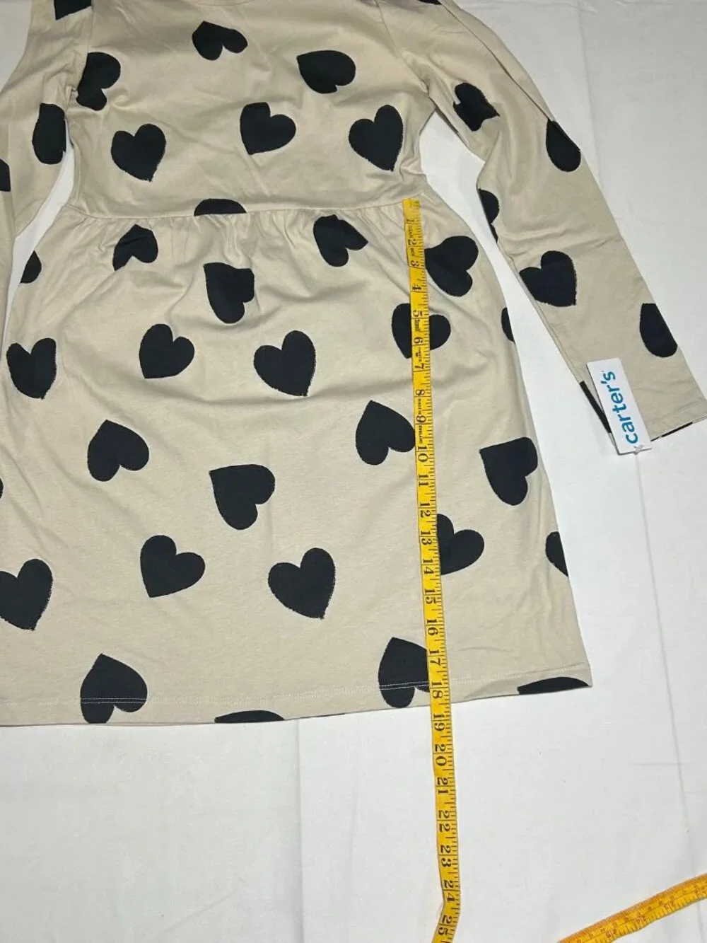 Carter's Girls Size 14 Tan with Black Hearts Lightweight Skater Dress NWT